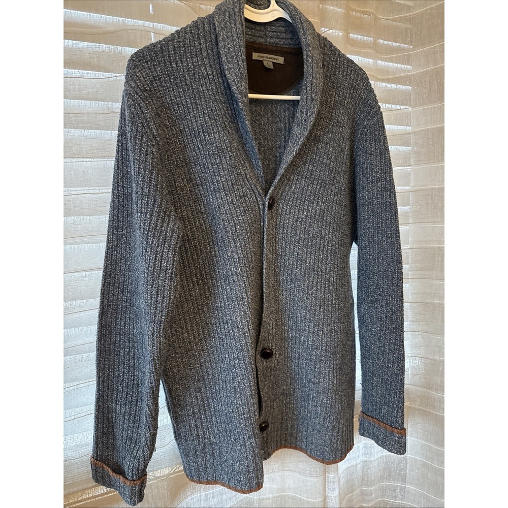 Johnston & Murphy Sweater Mens L BlueGray Cable Knit Lambs Wool Button Up
